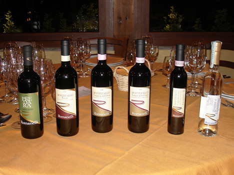 The five wines and grappa of Romanelli tasted during the event